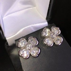 Silver crystal flower / four leaf clover earrings